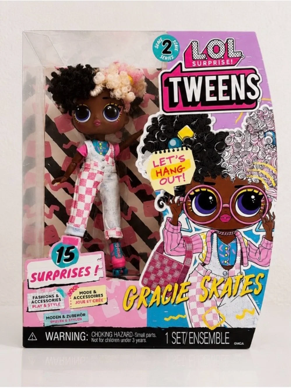 Kids Fashion Doll with Pink Checkered Overalls and Roller Skates